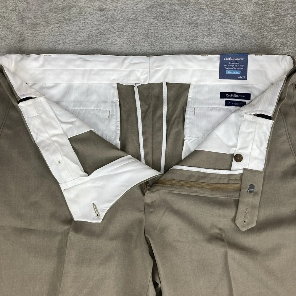 Croft & Barrow Classic Fit Dress Pants Mens 40x29‎ Tan Pleated Traditional Leg